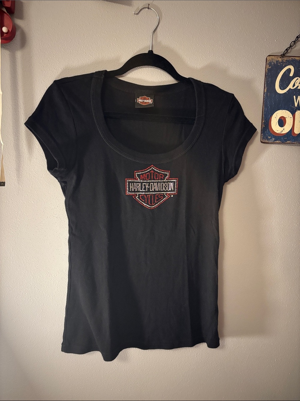 Harley-Davidson Black Short Sleeve Scoop Neck Tee with Red Logo